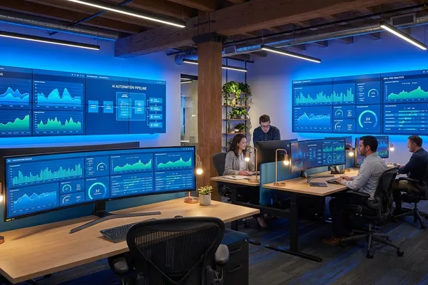 Bureau moderne avec tableaux de bord — Transformation Complete Controle Chantier