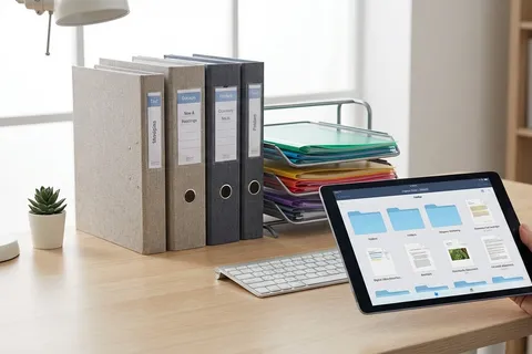 Bureau organise avec dossiers classes — Gestion administrative Gestimatech